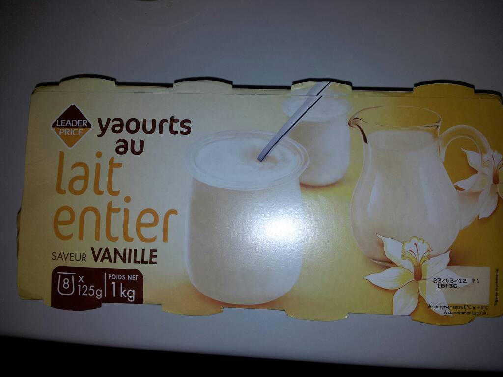 Yaourt au lait entier saveur vanille 8x125g