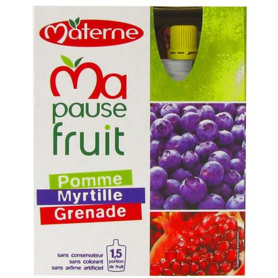 Compote pomme myrtilles grenade Ma Pause Fruit MATERNE, 4 gourdes, 480g