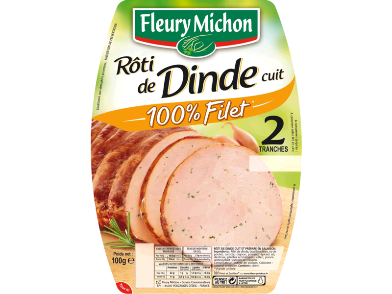 Roti de dinde dans le filet FLEURY MICHON, 2 tranches, 100g