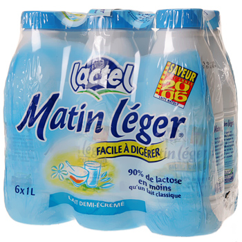 Lactel Matin Leger lait demi-ecreme U.H.T. bouteille 6x1l