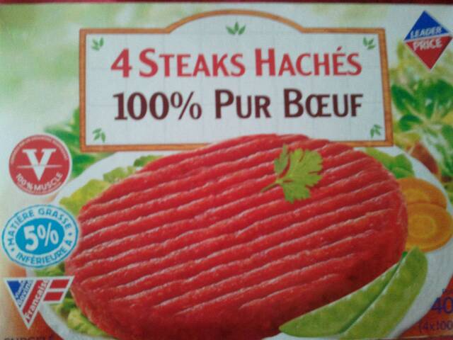 4 Steaks hachés 100% pur bœuf 4x100g