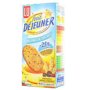 Biscuits alleges en sucre cereales et pepites de chocolat Petit Dejeuner LU, 300g