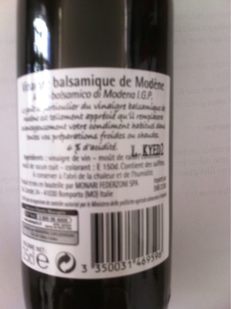 Vinaigre balsamique de Modène, 6% d'acidité