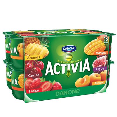 Activia yaourt bifidus aux fruits panaches: fraise ananas cerise mangue figue abricot 16 x 125g
