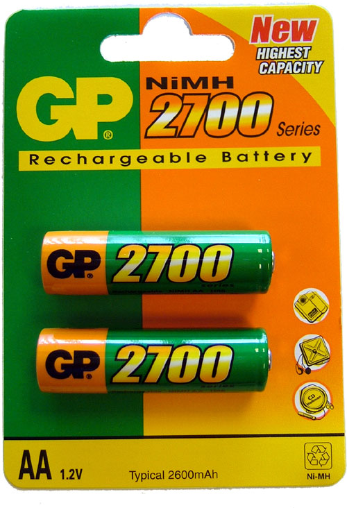 Pile rechargeable AA 2600MAH NIMH GP 201338, 2 unités sous blister