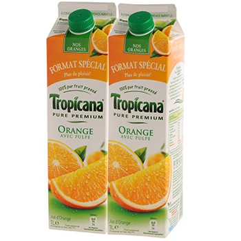 Tropicana, Pure Premium - Jus orange sans pulpe 100% pur fruit pressé, les 2 briques de 1 l