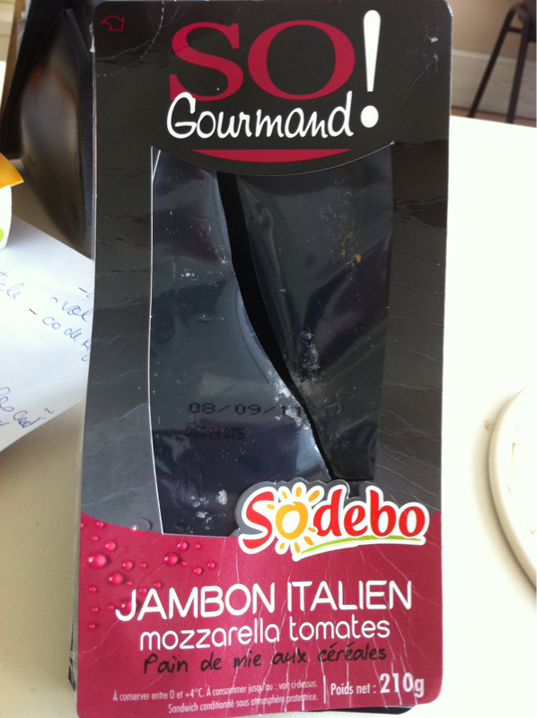 Sodebo, So Gourmand - Sandwich pain mie cereales mozzarella tomates jambon Italien, la barquette de 210g