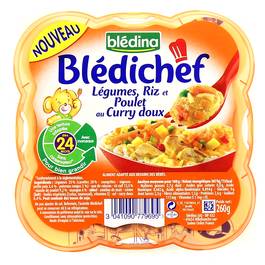 Bledina bledichef legumes riz et poulet curry 260g des 24 mois