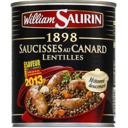 William Saurin, Saucisses au Canard Lentilles, Mitonne doucement, la boite de 840 g