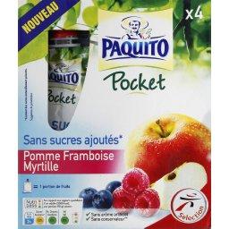 Paquito, Pocket - Specialite pomme framboise myrtille, les 4 gourdes de 90 g