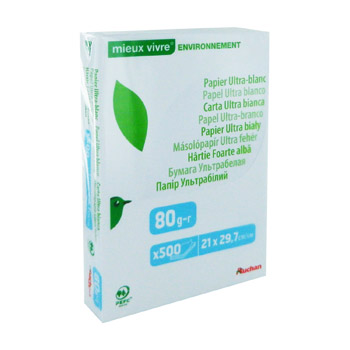 AUCHAN Ramette de papier ultra blanc 500 feuilles A4 – 90g