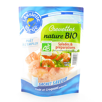 Assiette Bleue crevettes bio nature 100g