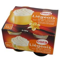 Cora liegeois saveur vanille sur lit de caramel 4 x 100g