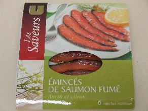 Eminces de saumon a l'aneth et au citron U SAVEURS, 6 tranches minimum, 100g