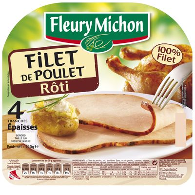 FLEURY MICHON Blanc de poulet 100% filet 4 tranches 150g pas cher 