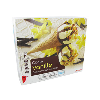 Auchan cones vanille avec croquants aux noisettes x6 - 720ml