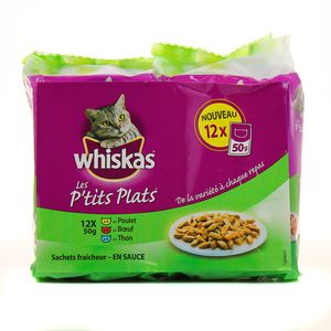 Whiskas, Les p'tits plats viandes poissons en sauce, les 12 sachets - 600 gr