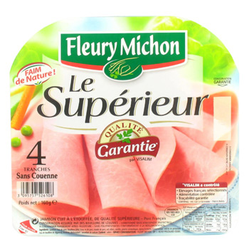 Jambon superieur sans couenne qualite garantie FLEURY MICHON, 4 tranches, 160g