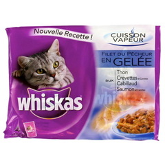 Aliment pour chat en gelee Grande Saveur 4 varietes au poisson WHISKAS, 4x100g