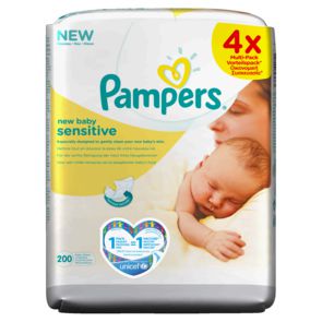 Pampers Lingettes New Baby Sensitive les 4 paquets de 50 lingettes