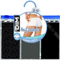 3 Boxers Pocket Coton DIM, noir logo, taille 44/46