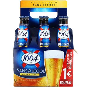 Bière blonde sans alcool 1664, pack 6 bouteilles de 25cl