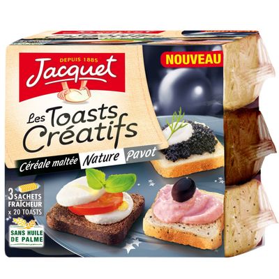 Jacquet, Les toasts creatifs, cereale maltee, nature, pavot, le paquet de 255gr
