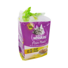 Aliment pour chat P'tits Plats viandes blanches en sauce WHISKAS, 6x50g