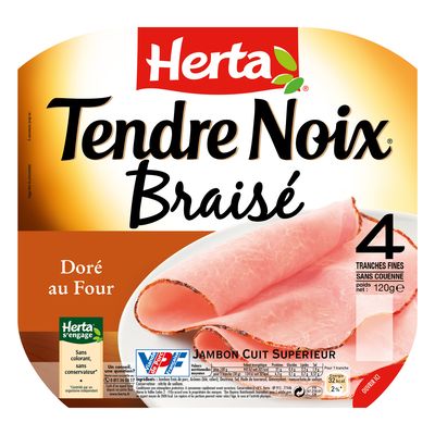 Jambon braise Tendre Noix Herta, 4 tranches, 160g