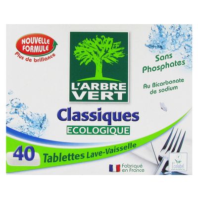 L'Arbre Vert, Tablettes lave-vaisselle Classiques ecologique, les 40 tablettes de 16 g