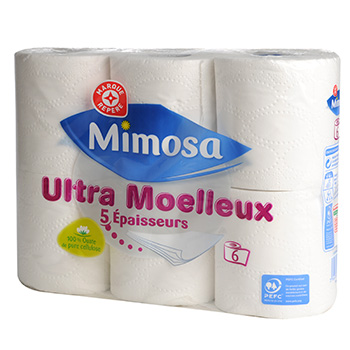 Papier toilette Mimosa blanc Ultra Moelleux 5 epaisseurs x6