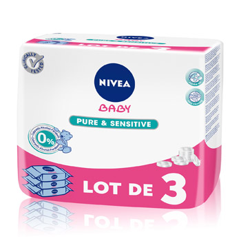 Lot de 3 paquets de Lingettes pure & sensitive x 63 Lot de 3 paquets de Lingettes pure & sensitive x 63