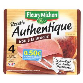 Fleury Michon, Recette Authentique - Jambon roti a la broche sans couenne, la barquette de 4 tranches - 160 g