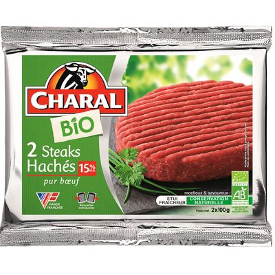 Steack hache Charal bio Origine france 15%mg 2x100g