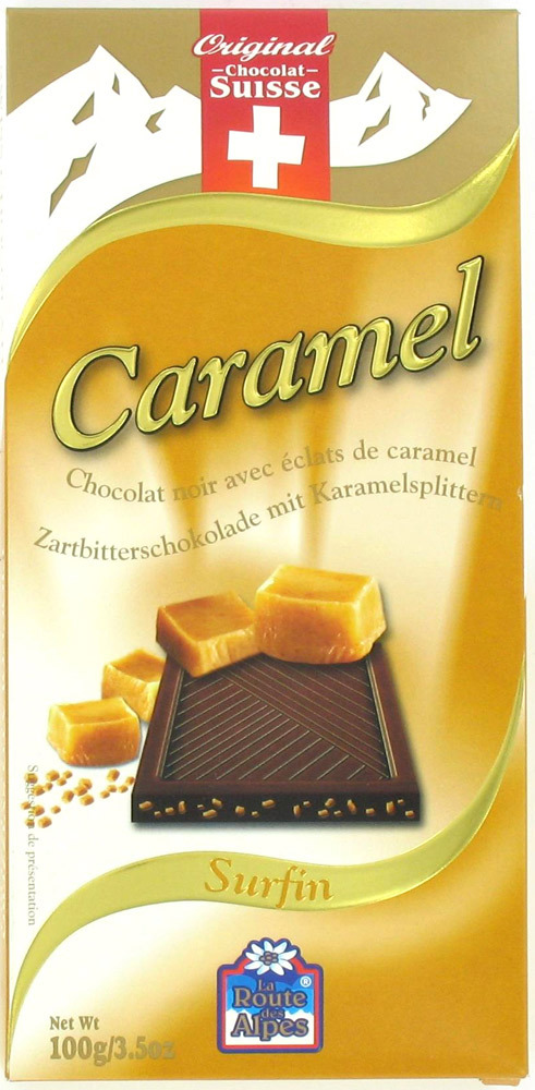 Tablette de chocolat noir avec éclats de Caramel, CHOCO SUISSE, 100g