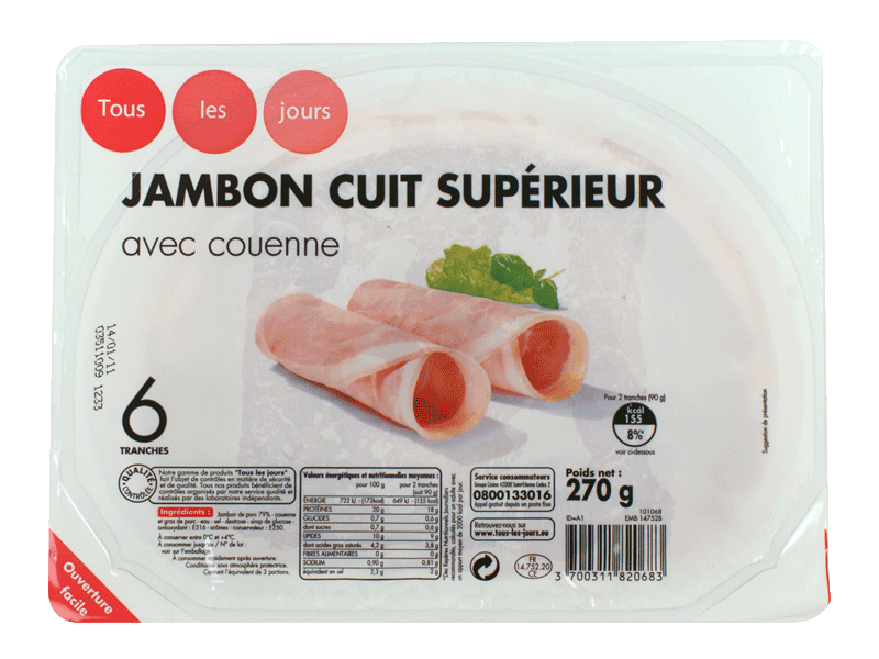 Jambon cuit superieur (6 tranches)
