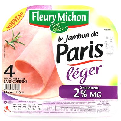 Le jambon de Paris leger decouenne FLEURY MICHON, 4 tranches, 120g