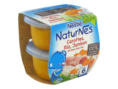 Naturnes, Petits pots bebe, carottes, riz, jambon, des 6 mois, les 2 pots de 200g