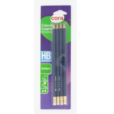 Cora 4 crayons graphite HB bout gomme