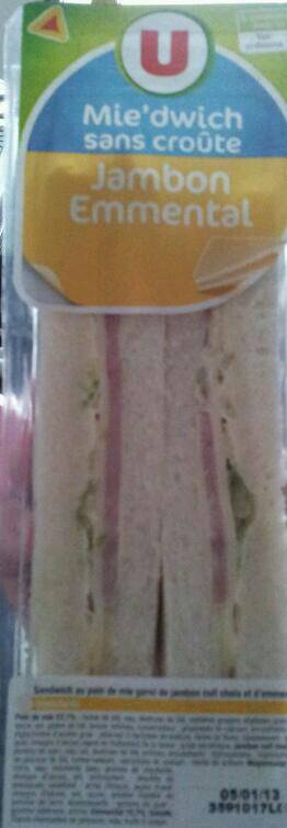Sandwich pur mie jambon-emmental U, 140g