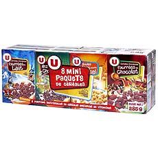 Mini paquets de cereales regroupees sous film U, 8 boites, 285g