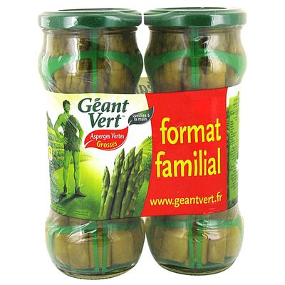Geant vert, Asperges grosses vertes avec panier, lot 2 bocaux de 370 ml