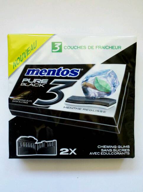 Chewing gum sans sucre 3 couches menthe reglisse pure black mentos, 2x14  tablettes, 66g - Tous les produits chewing-gums - Prixing