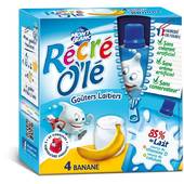 Goûters laitiers parfum banane Récré Olé MONT BLANC, gourdes 4x85g