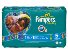 Couches PAMPERS Baby Dry geant junior, taille 5, 11 a 25kg, 45 unites