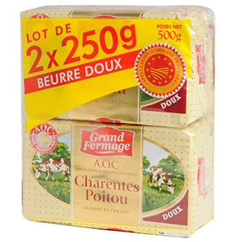 Beurre doux Grand Fermage AOC Charentes poitou 2x250g