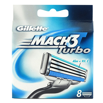 Lames pour rasoir Mach 3 Turbo GILLETTE, étui de 8 unités