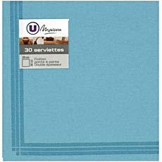 30 Serviettes toucher textile U, 33x33cm, 2 plis, turquoise