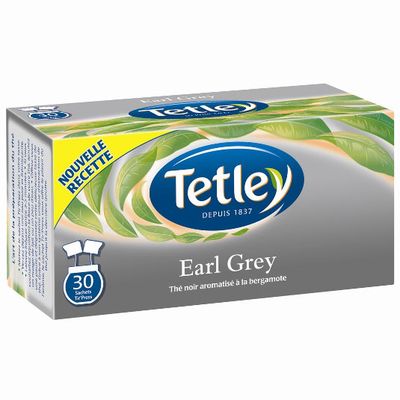 Tetley, Earl Grey classique, the noir aromatise a la bergamote, la boite de 25 sachets - 60g