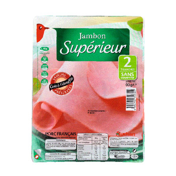 Jambon Superieur Sans couenne - 2 tranches Cuit au Torchon, saveurs preservees.